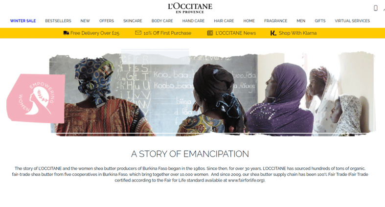 Screenshot of L'Occitane About page - 3 storytelling copywriting examples - Copify blog