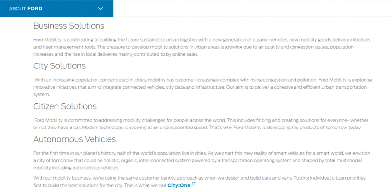 Screenshot of Ford About Motability page - 3 storytelling copywriting examples - Copify blog