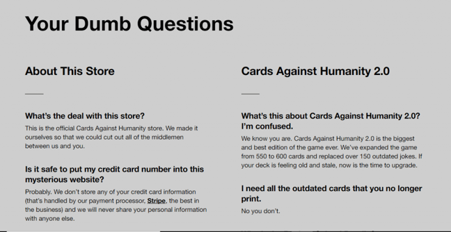 Card Against Humanity - Examples of good copywriting