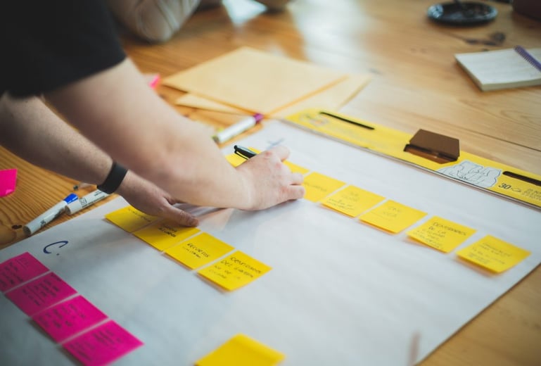 Image of a marketer creating a plan with post-its - How to start an inbound marketing campaign - Copify blog
