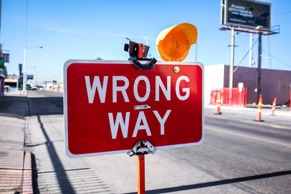 Wrong way road sign - What are some common SEO mistakes in digital content production - Copify blog